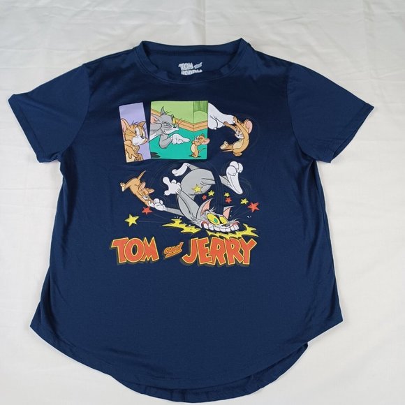Tom and Jerry Women's Size XL Short Sleeve Graphic Navy T-Shirt Retro Cartoon - Picture 1 of 6